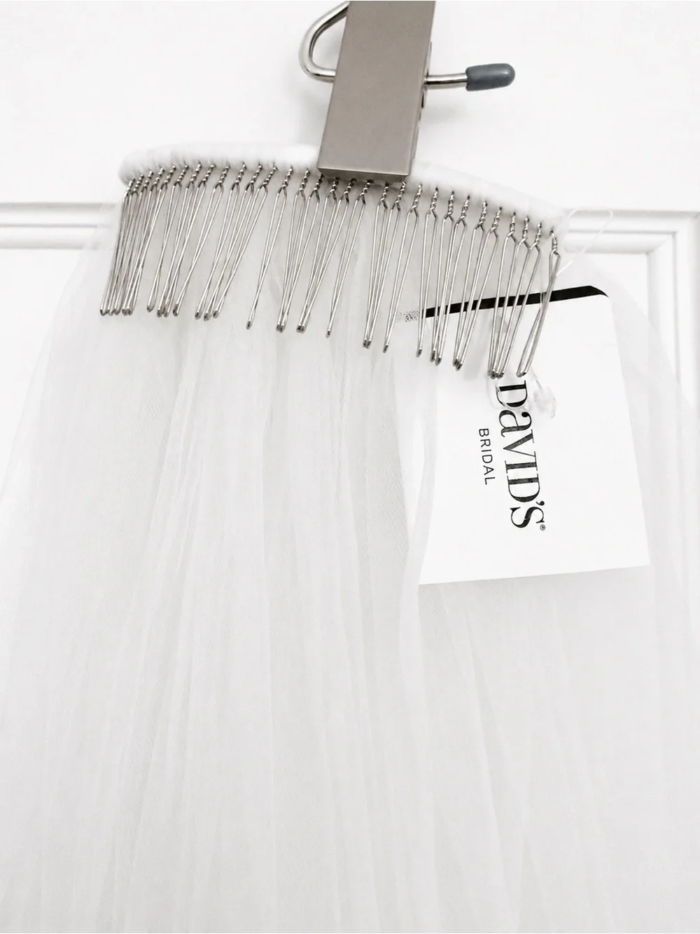David's Bridal White Cathedral Veil with Lace Appliqué Hem